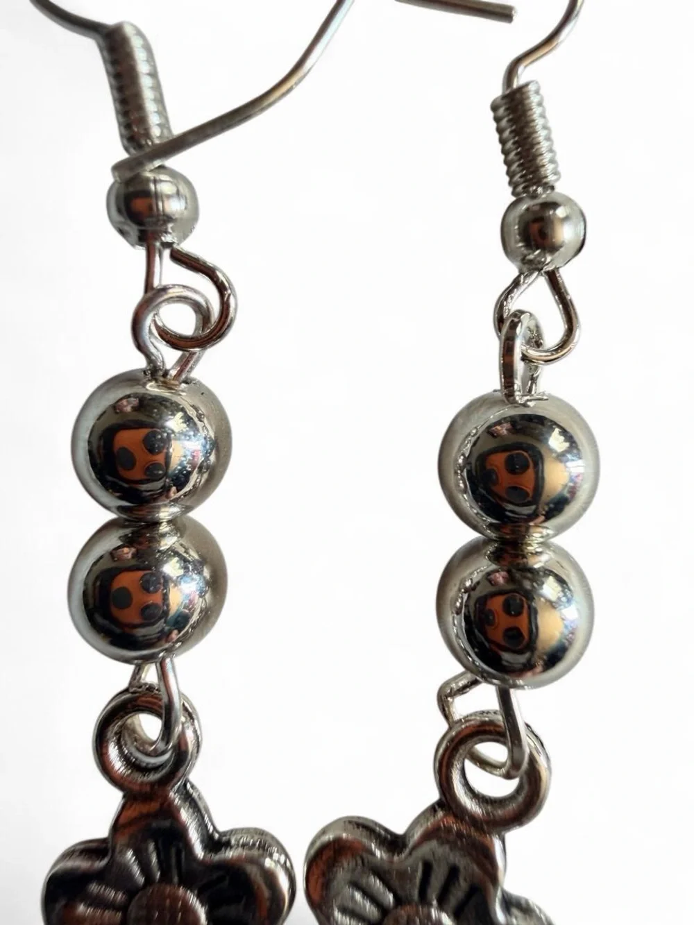 Handmade Silver Floral Drop Earrings Boho Artisan